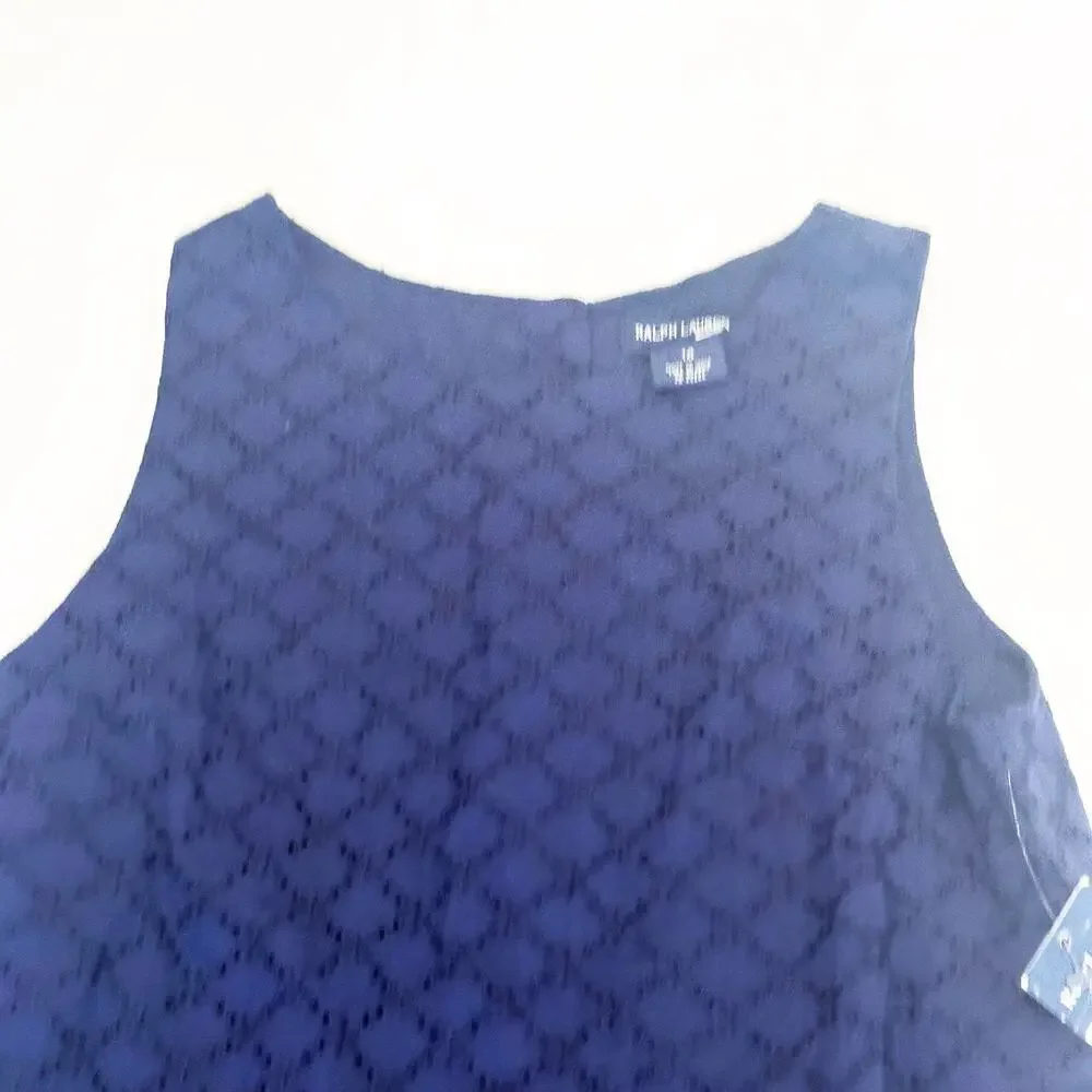 NEW Ralph Lauren Blue Eyelet Top sz 14 Sleeveless top Girls shirt